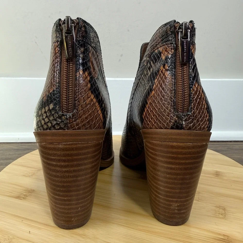 Vince Camuto Gradina Bootie Women 11M Brown Snake Print Block Heel Zip